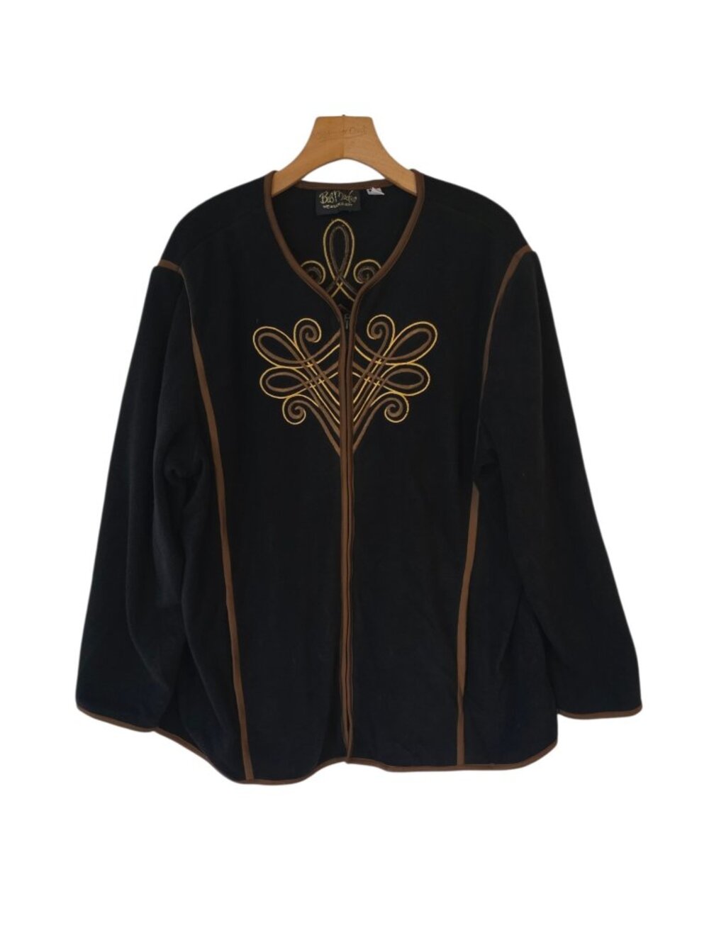 Bob Mackie Wearable Art Cardigan Jacket Black Fleece Zip Embroidered Womens 1X
